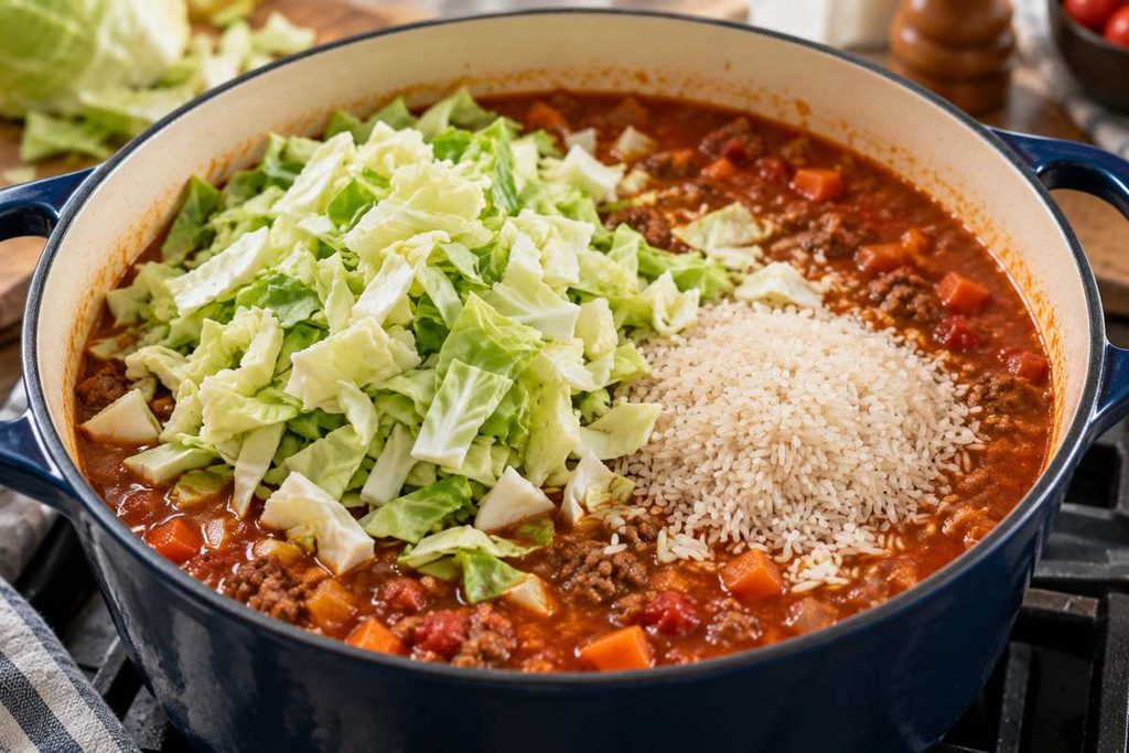 Golumpki Soup Recipe: Easy Stuffed Cabbage Roll Soup 6 Cabbage and Rice Added to Golumpki Soup