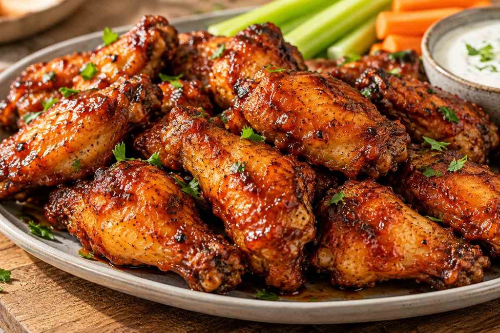 Easy Air Fryer Chicken Wings: Crispy, Juicy & Ready Fast 5 Air fryer chicken wings served with dipping sauce celery and carrot sticks