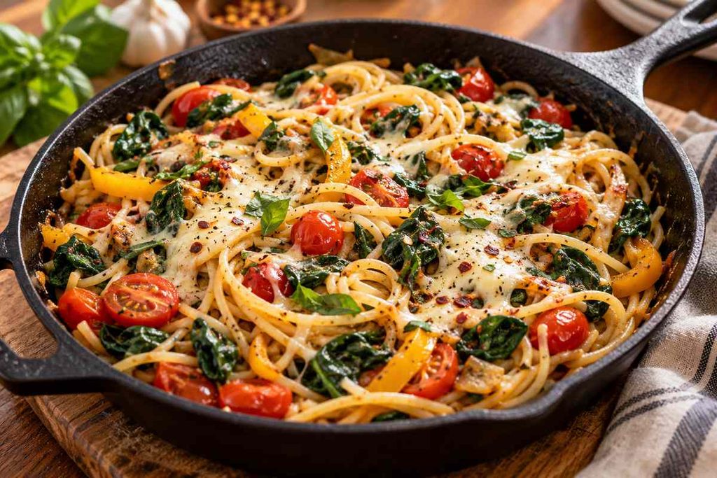 10 Trending 2026 Dinner Recipes Everyone’s Pinning 6 Leftover spaghetti transformed into a skillet dinner with vegetables garlic and melted cheese