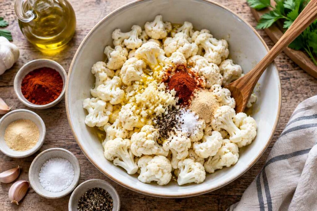 Oven Roasted Cauliflower Recipes: Crispy Garlic Parmesan Cauliflower 3 Cauliflower florets tossed with olive oil garlic smoked paprika salt and black pepper