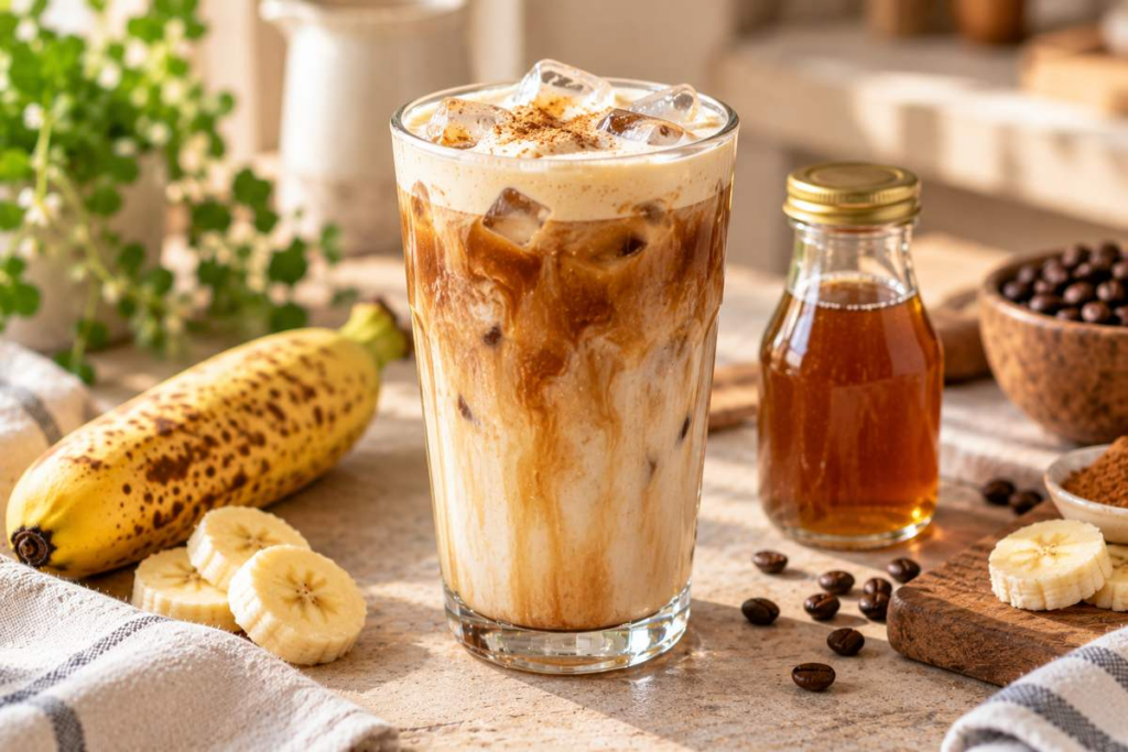 Banana Syrup Recipe for Coffee 8 Banana syrup added to an iced coffee drink