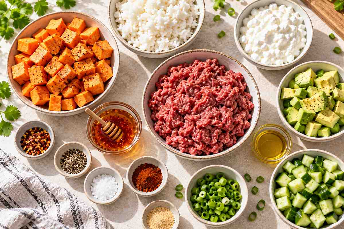 High Protein Hot Honey Ground Beef Bowls 3 Ingredients for high protein hot honey ground beef bowls