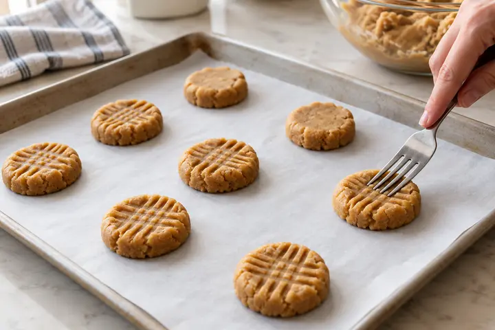 2 Ingredient Peanut Butter Cookies (No Eggs or Flour) 4 Portion and flatten for two ingredient peanut butter cookies