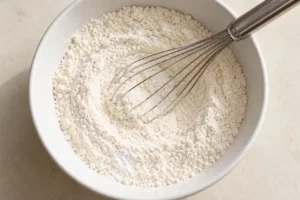 Brown Sugar Chocolate Chip Cookies (No White Sugar) 9 Whisk mixing flour, baking soda and fine salt in a white bowl