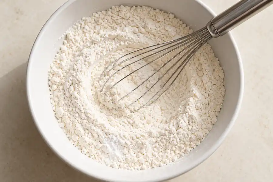 Brown Sugar Chocolate Chip Cookies (No White Sugar) 2 Whisk mixing flour, baking soda and fine salt in a white bowl