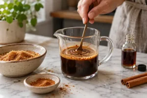 Mix the espresso base for cinnamon roll latte