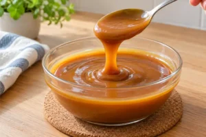 Homemade Caramel Apple Dip (Without Cream Cheese) 14 Cooling caramel apple dip until it coats a spoon