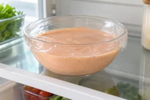 Yum Yum Sauce Without Rice Vinegar (Lemon Version) 12 Covered yum yum sauce chilling in the refrigerator