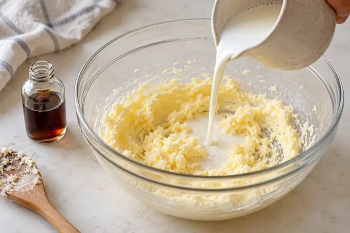 Eggless Sugar Cookies (Soft Vanilla Cookies Without Eggs) 3 Add milk and vanilla for eggless sugar cookies