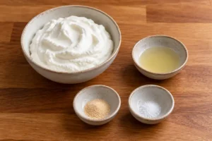 6 Easy Dips With Few Ingredients (2–5 Ingredients Each) 7 Greek yogurt, lemon juice, garlic powder and salt measured for yogurt dip