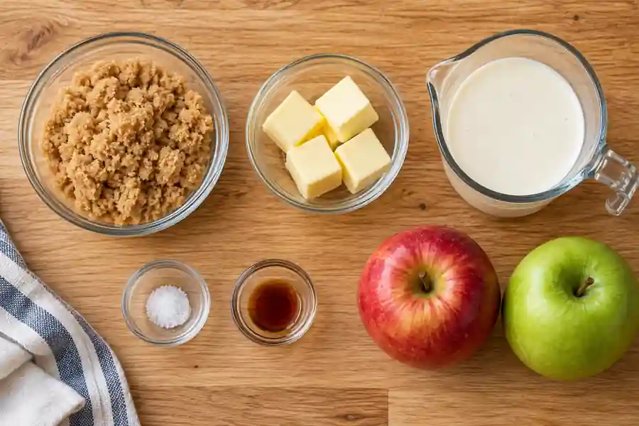 Homemade Caramel Apple Dip (Without Cream Cheese) 2 Measured brown sugar butter cream salt and vanilla for caramel apple dip
