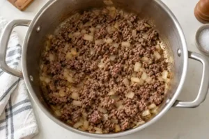 Easy One-Pot Lasagna Soup Recipe 8 One-Pot Lasagna Soup: Brown beef and soften onion