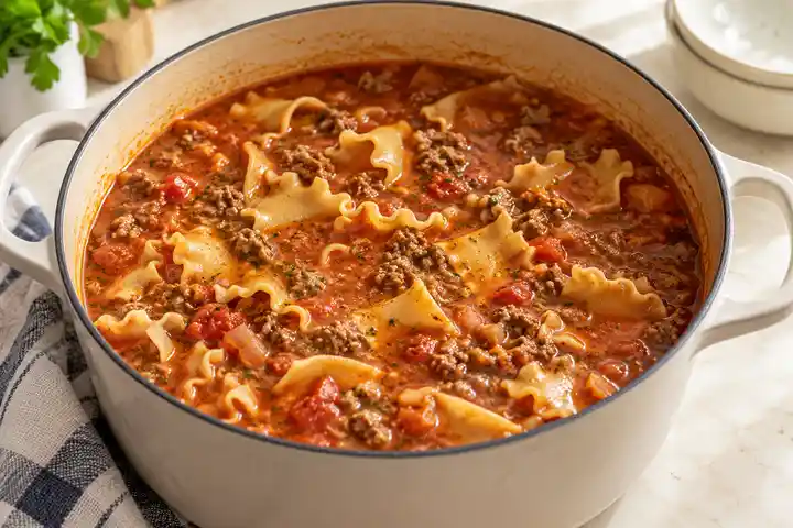 Easy One-Pot Lasagna Soup Recipe 4 One-Pot Lasagna Soup: Simmer the pasta