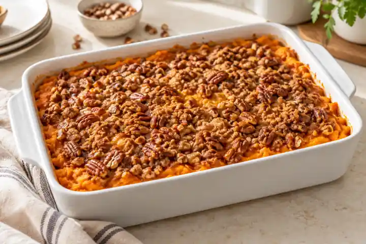 Sweet Potato Casserole With Pecans 5 Sweet Potato Casserole With Pecans: Assemble and bake
