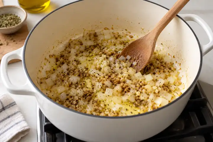 Easy White Chicken Chili Recipe (Creamy One-Pot Dinner) 2 White Chicken Chili: SautΓ© onion and spices