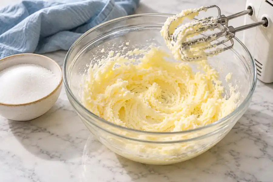Chocolate Chip Cookies Without Brown Sugar (White Sugar Recipe) 3 White granulated sugar and softened butter creamed in a glass bowl