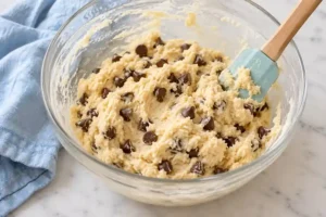 Chocolate Chip Cookies Without Brown Sugar (White Sugar Recipe) 11 Pale cookie dough with semisweet chocolate chips folded in
