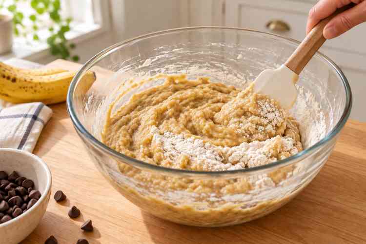 Banana Chocolate Chip Bars: Soft & Easy Dessert 5 Flour folded into plain banana bar batter before chocolate chips are added