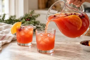 Christmas Morning Punch Recipe (Non-Alcoholic) 11 Christmas morning punch poured into a glass over ice.